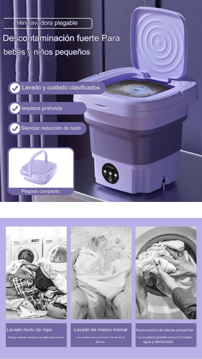 Mini lavadora portátil 8L - 3 niveles de vibración con cesta de lavado - compacta y ligera💦🧺